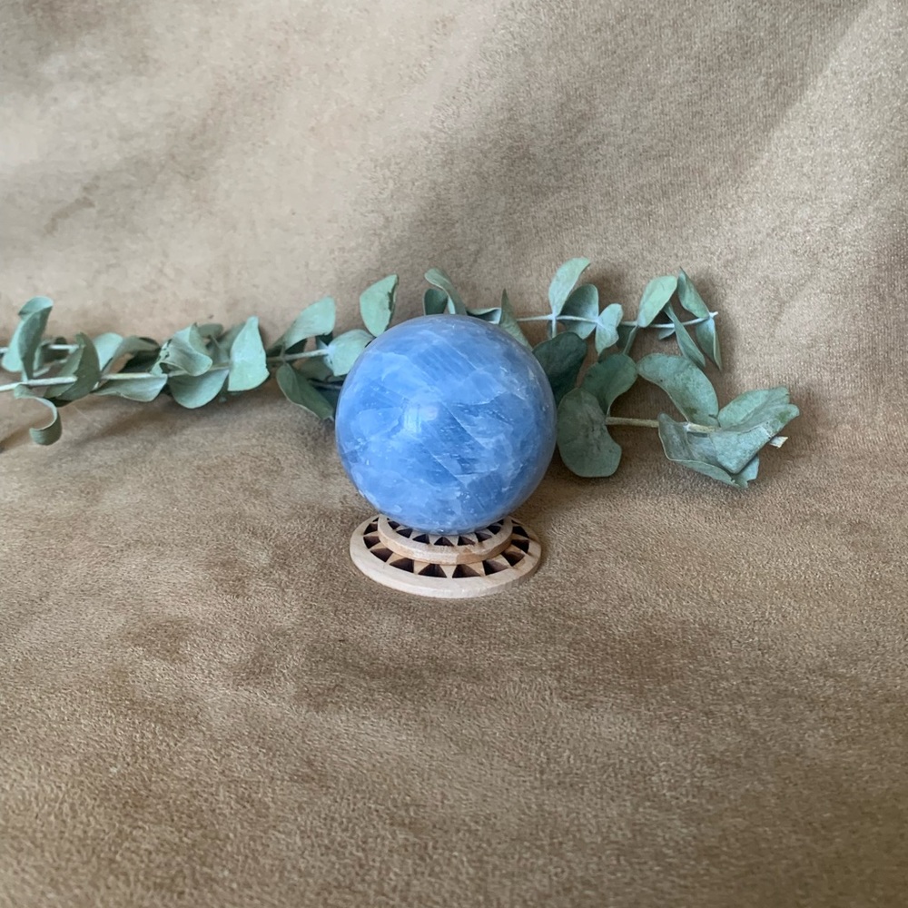 Blue Calcite Sphere with holder